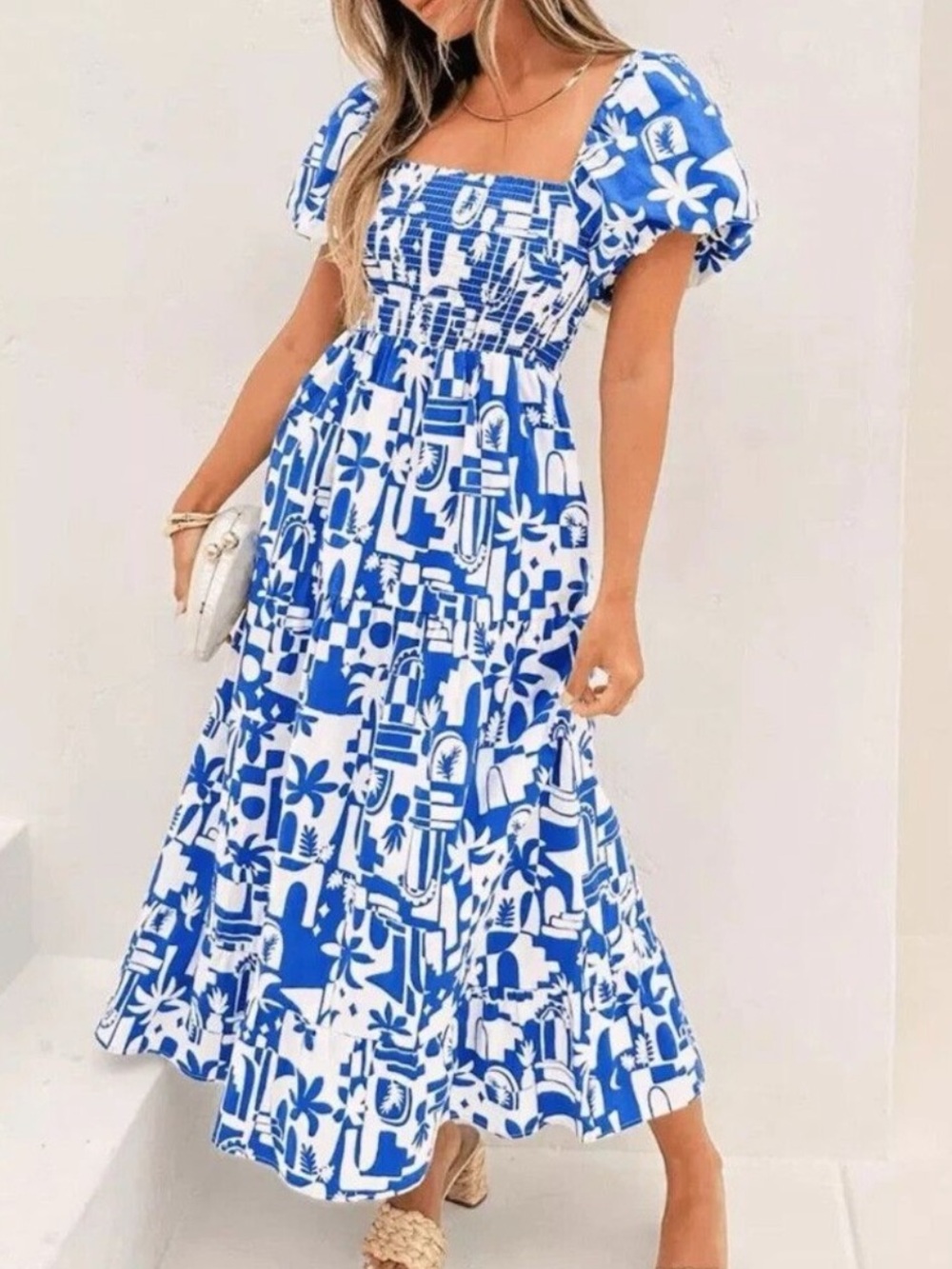 Show Me Your Mumu Maxi Dress in Blue and White